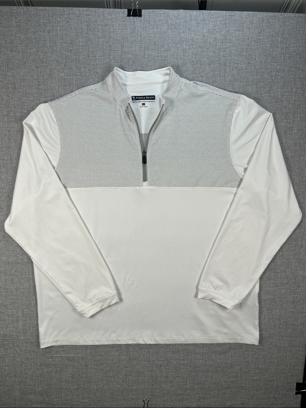 Pebble Beach Men’s XXL Golf Pullover White Gray Dry-Luxe 1/4 Zip Performance